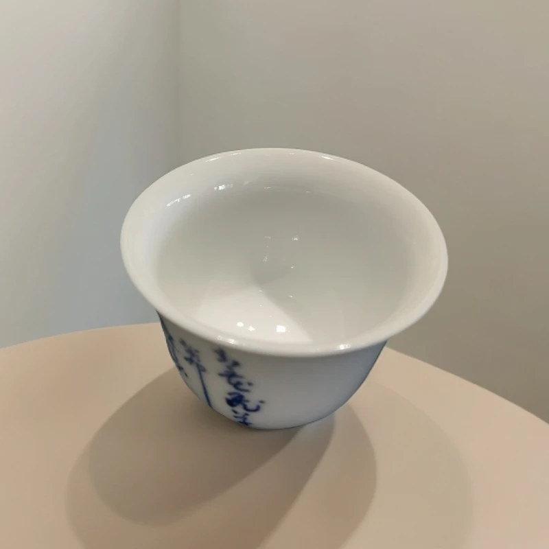 青花瓷小茶杯茶具寇克让草书柴窑手绘陶瓷品茗杯釉下彩瓷器茶道