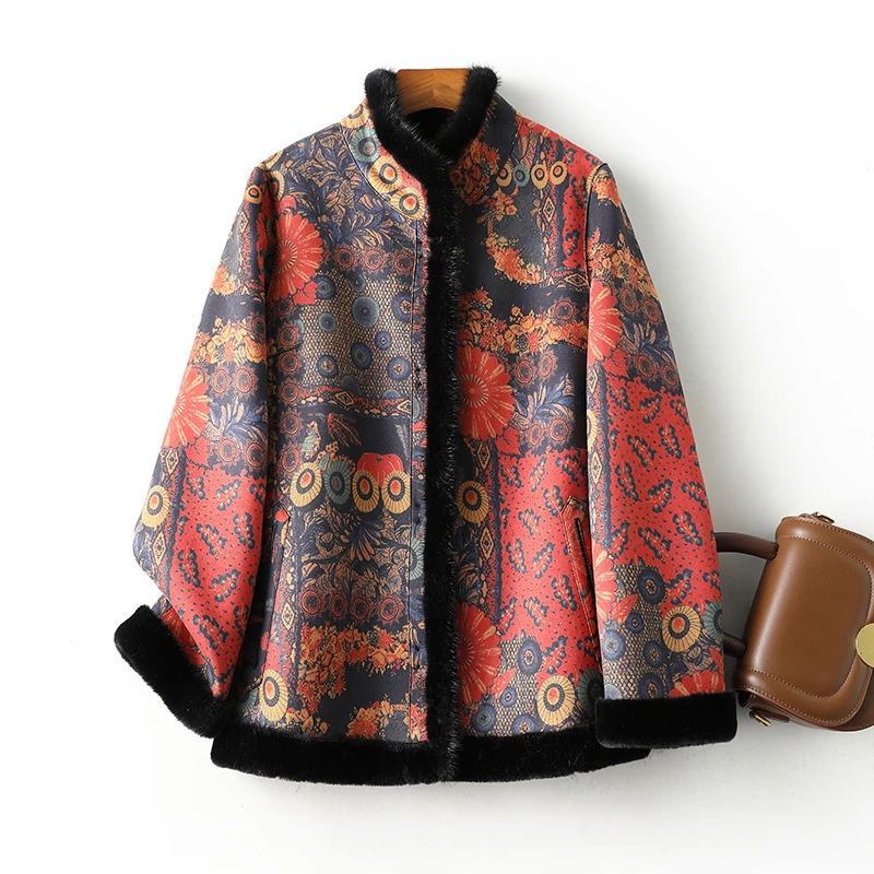 2024冬季新款 宽松 【国风古韵】水貂毛领双面穿貂绒皮毛一体外套女