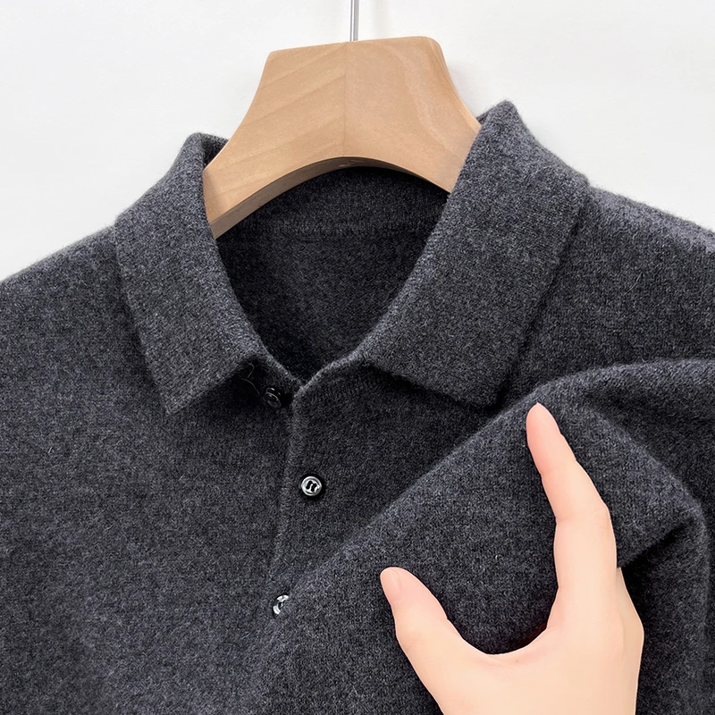 秋冬加厚100%纯羊毛衫男翻领休闲纯色羊毛打底衫百搭针织保暖毛衣