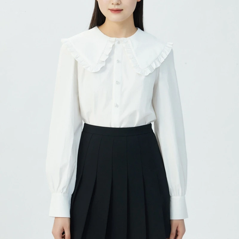 【商场同款】娃娃领衬衫荷叶边时尚减龄宽松长袖甜美衬衣女5300814