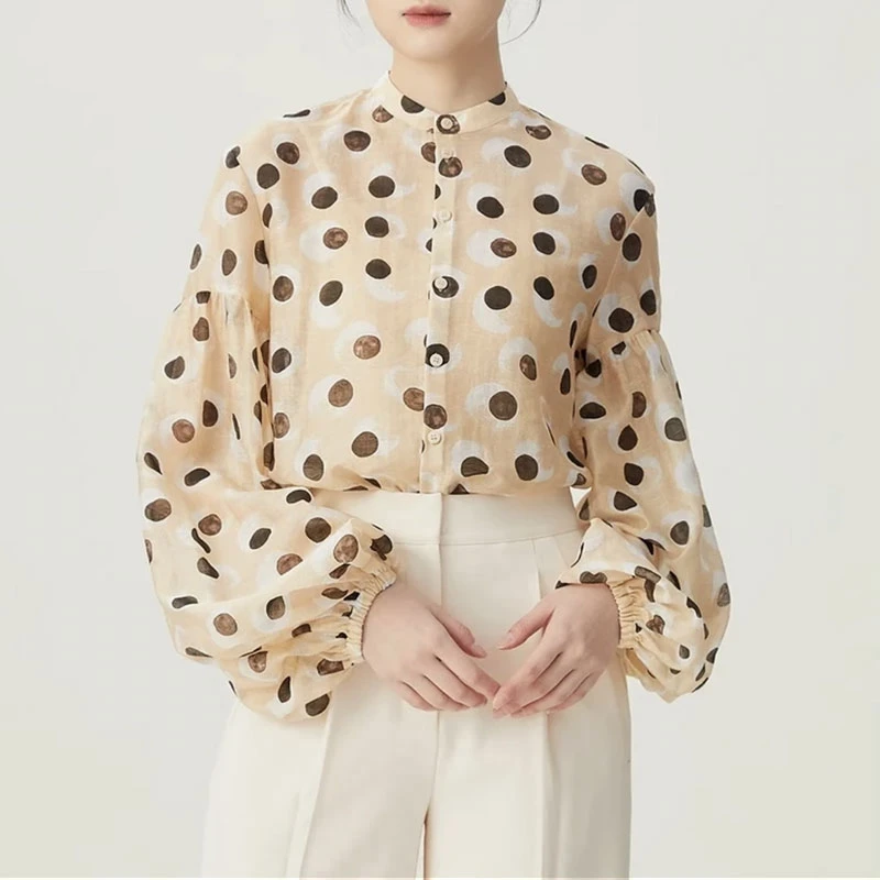 【商场同款】新款波点圆领衬衫秋季时尚气质复古灯笼袖上衣1300729