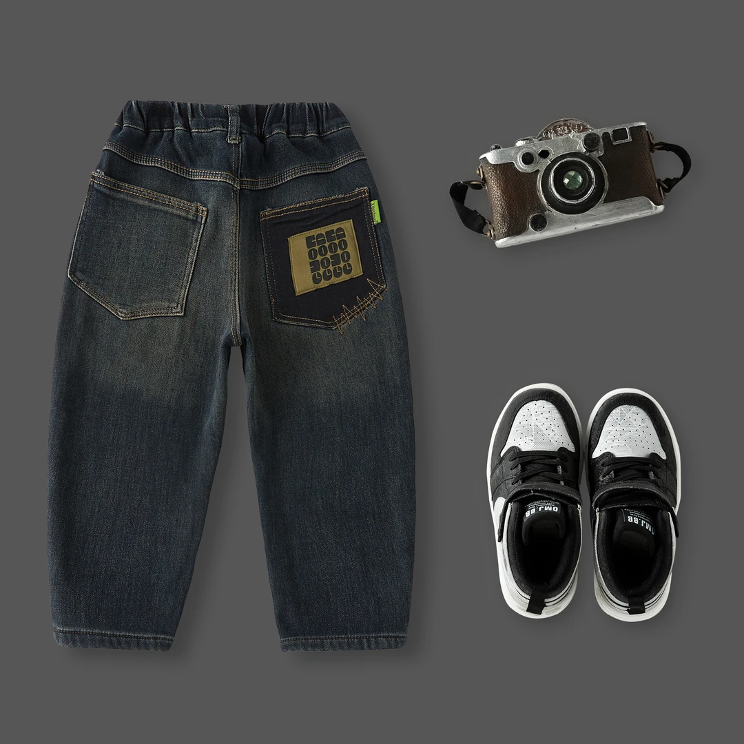 2023秋冬新款儿童中大童牛仔裤韩版加绒男童洋气裤子秋季加厚长裤