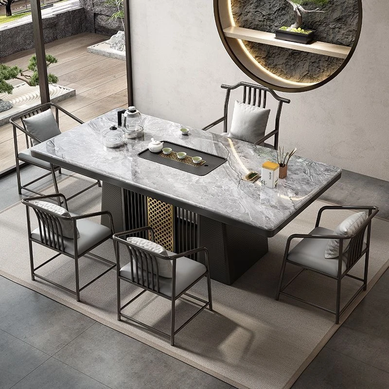 轻奢现代简约岩板茶桌椅组合客厅阳台办公家用烧水一体禅意茶台