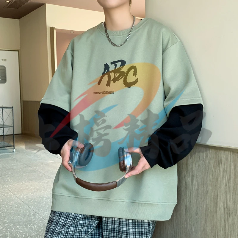 13初高中学生假两件长袖卫衣12岁15男孩帅气春秋装14大童纯棉上衣