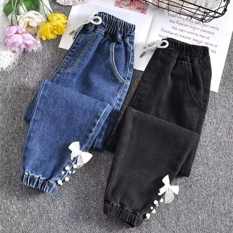 女童牛仔裤春秋2023新款韩版洋气时髦潮范中大童儿童小脚裤子外穿