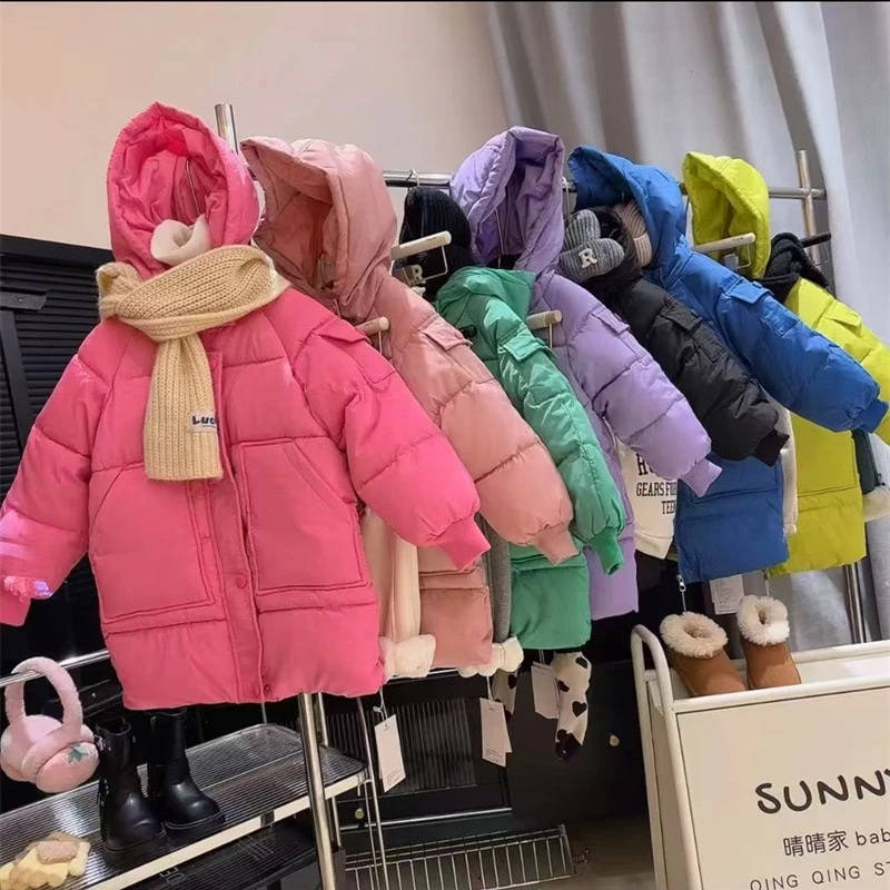儿童中长款棉服男宝棉衣外套女宝宝棉袄冬季加厚2024新款冬装