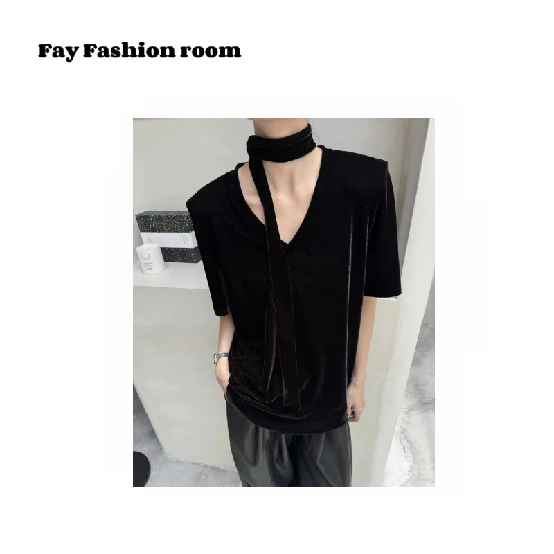 FAY fashion room |   "纵享丝滑" V领飘带垂感丝绒上衣