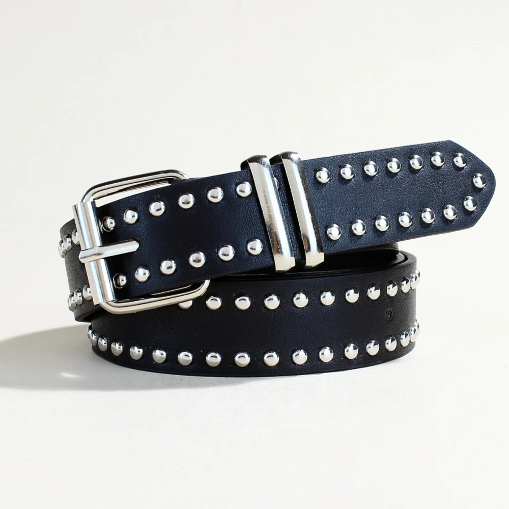 柳钉银扣腰带女2025新款配饰装饰配裙子牛仔裤西装大衣女款皮带黑
