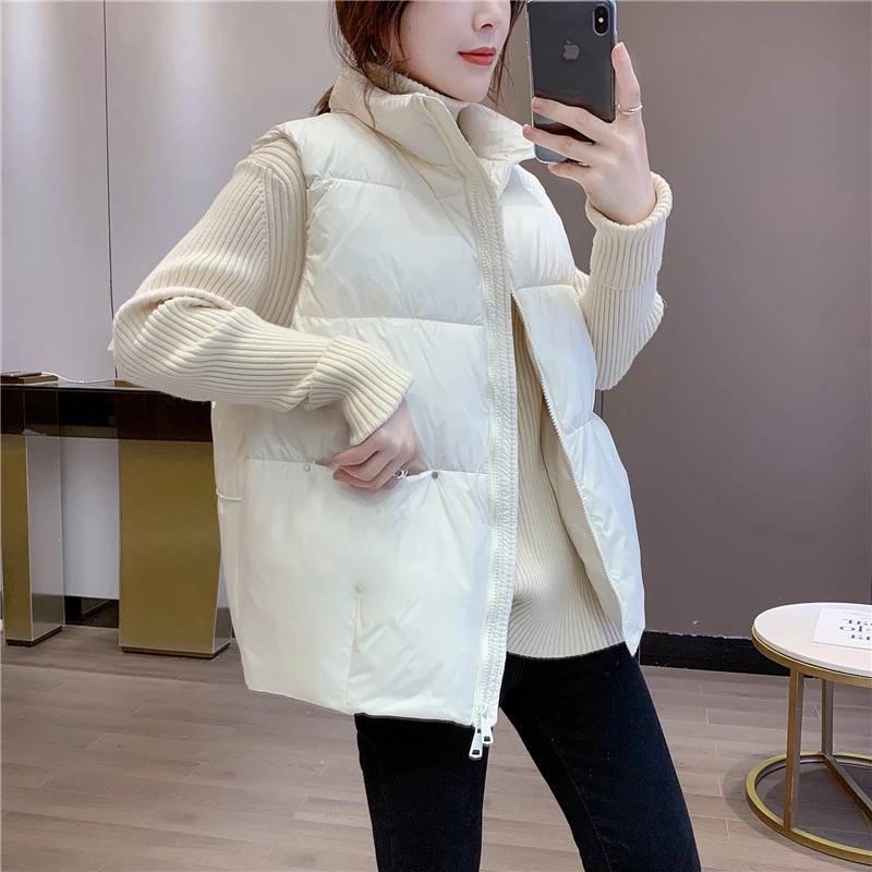 羽绒马甲女爆款2023秋冬韩版宽松短款白鸭绒马夹外穿背心坎肩外套