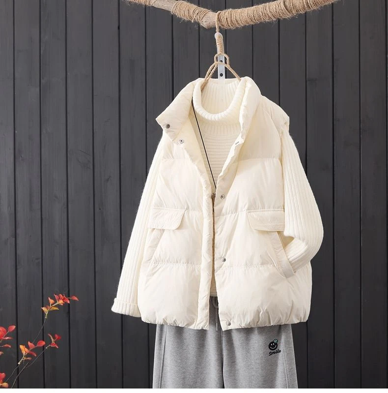 羽绒马甲女爆款2023秋冬韩版宽松短款白鸭绒马夹外穿背心坎肩外套