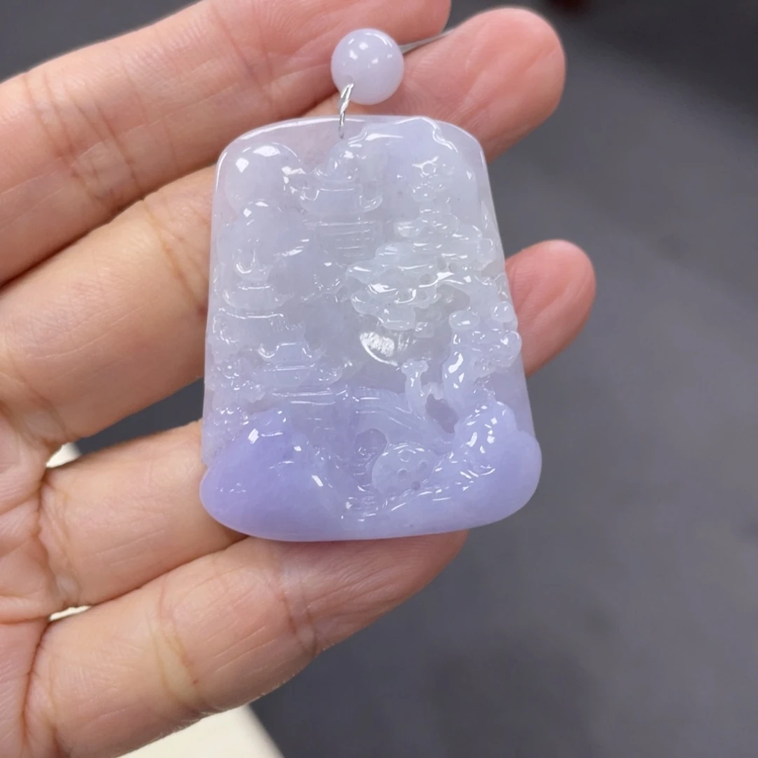 翡翠颈饰未镶嵌山水牌