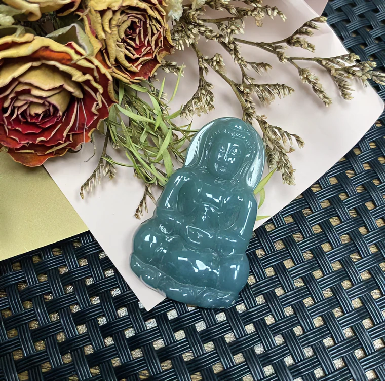 天然A货翡翠源头翡翠观音挂坠雕刻百搭时尚精美气质-多样性发项坠