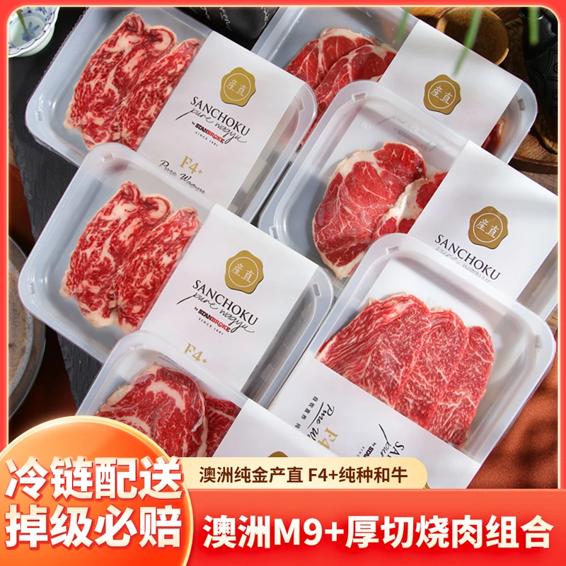 203M9+厚切烧肉组合纯金产直纯种和牛谷饲原切日式烧肉家庭烧烤