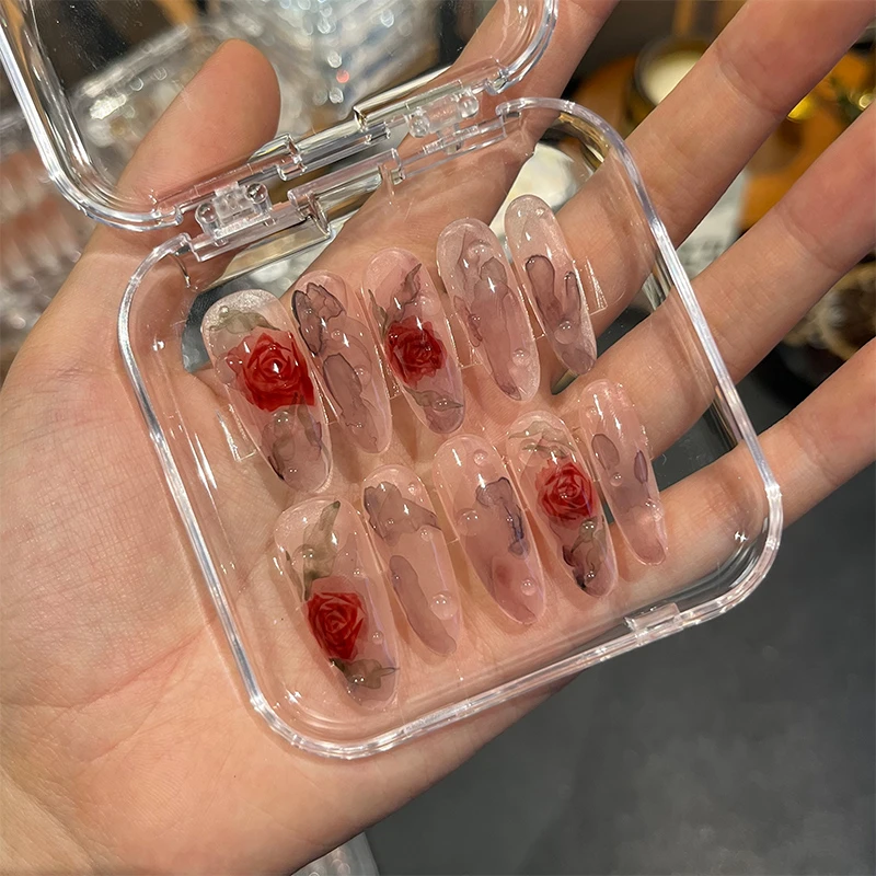 【野玫瑰】穿戴甲纯手工玫瑰高级感光疗甲