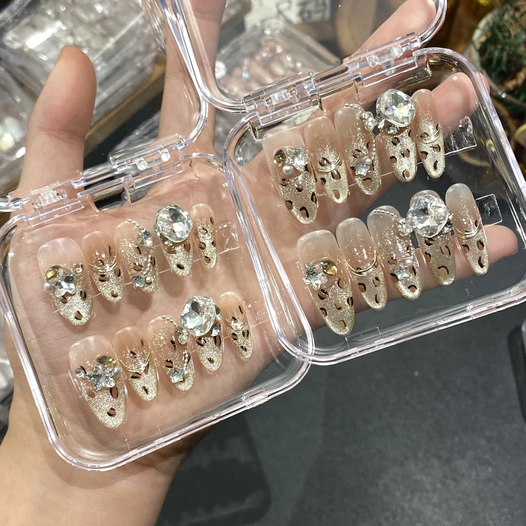 【孟加拉】穿戴甲纯手工豹纹猫眼秋冬满钻高级感