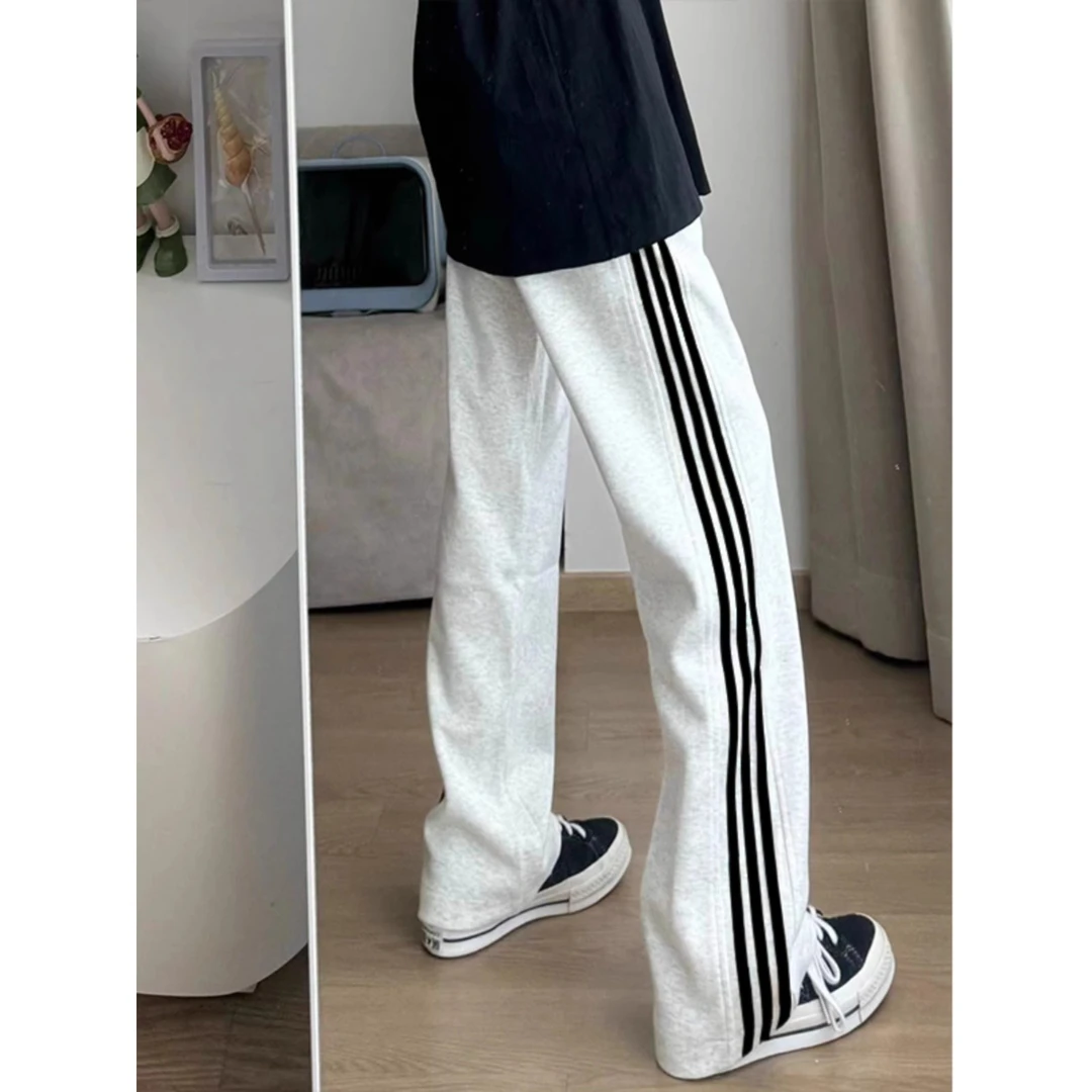 三条杠重磅巴黎休闲卫裤男春秋美式复古潮牌宽松直筒阔腿运动裤子