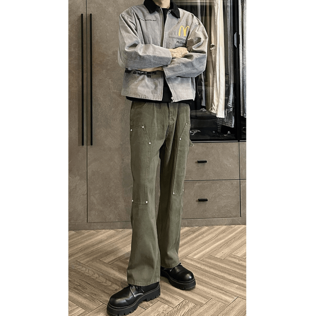 a/a 卡哈特双膝b01伐木裤男秋冬款美式工装牛仔裤vintge军绿色微喇裤