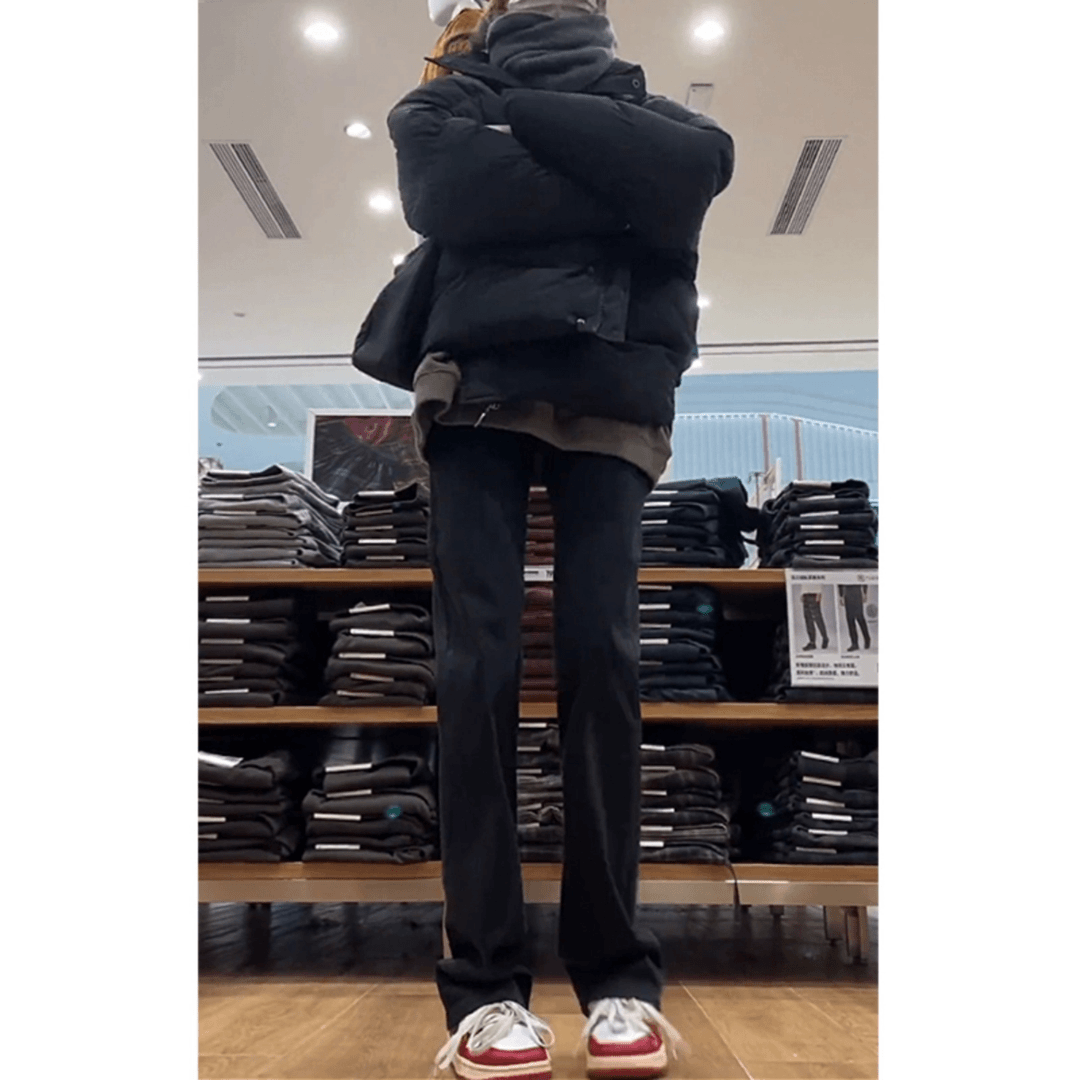 a/a 黑色弹力修身牛仔裤加绒男款秋冬显高裤子vibe美式高街直筒微喇裤