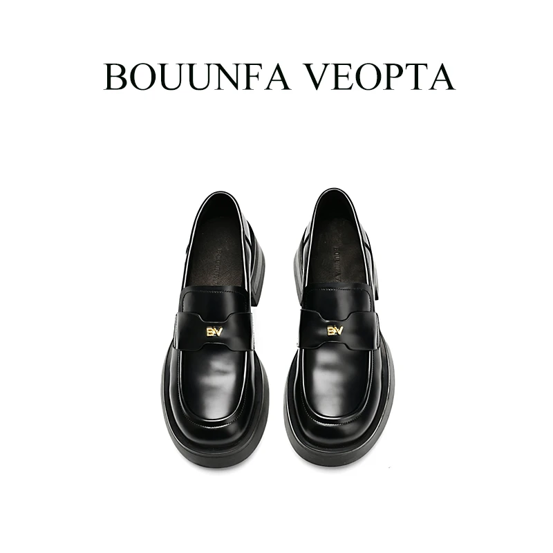 BOUUNFA VEOPTA【芯片】时尚金标厚底百搭圆头乐福鞋真皮英伦舒适风