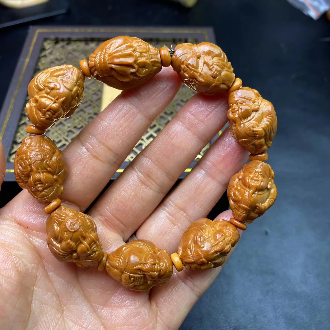 橄榄核核雕雕刻小籽元甲财神手串