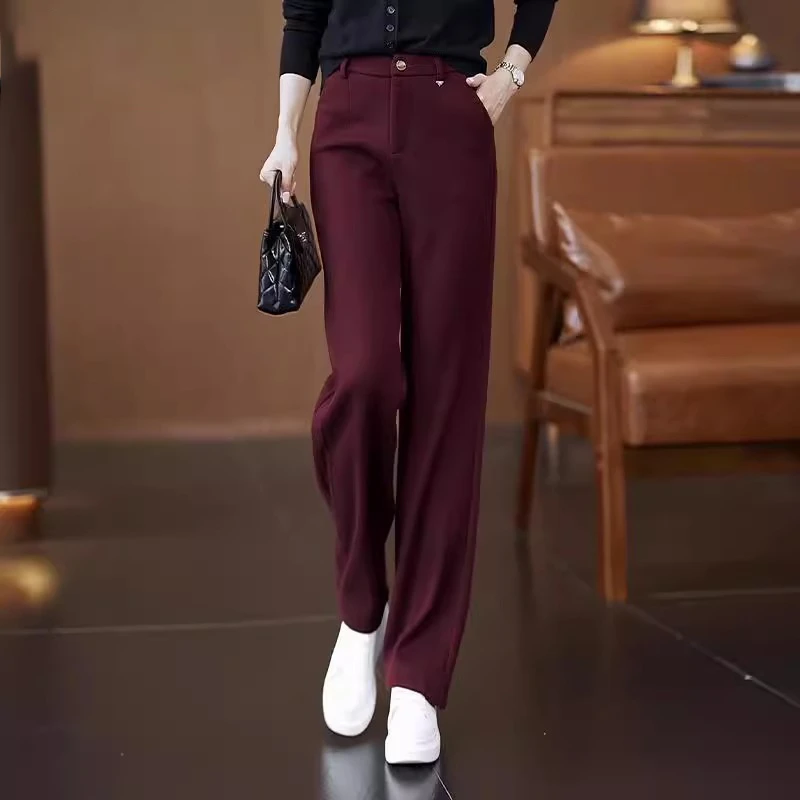 窄版阔腿裤女秋冬2024新款高腰宽松显瘦洋气垂感加厚羊毛呢直筒裤