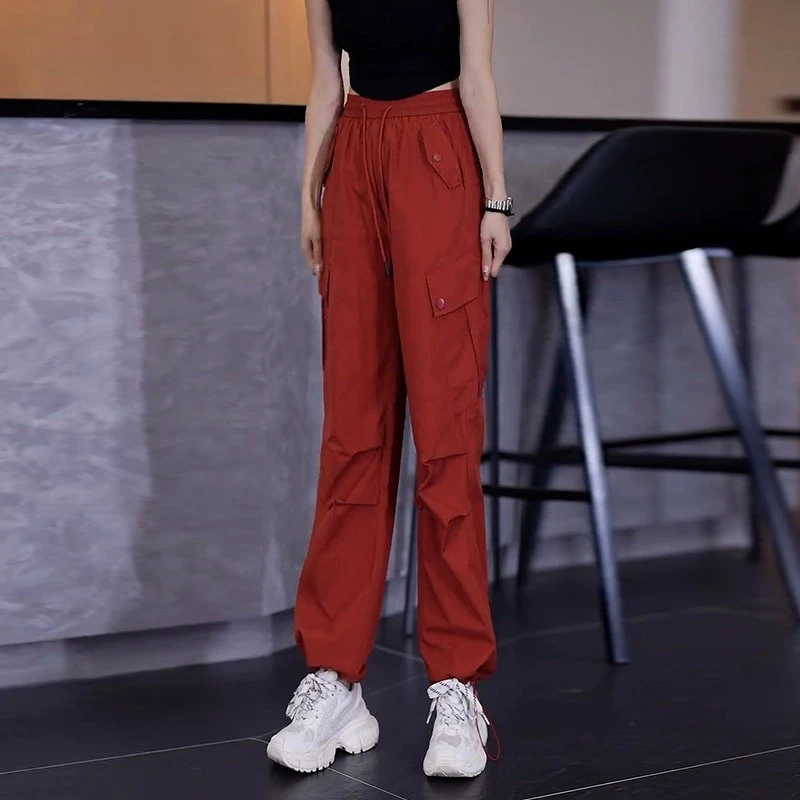 高腰工装裤女宽松2024夏季新款休闲直筒裤时尚哈伦裤束脚裤冰丝裤