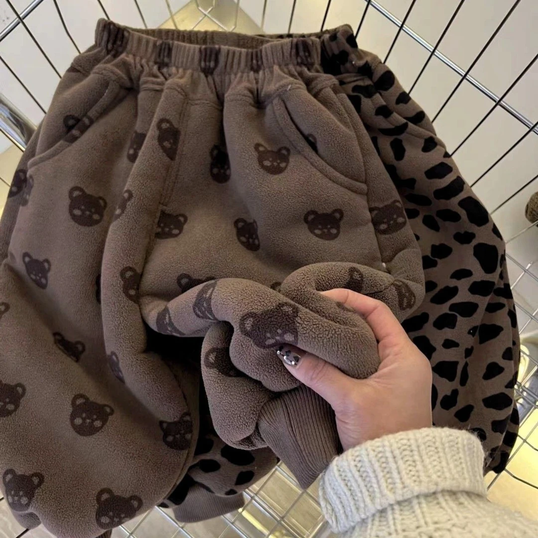 加绒裤子幼童裤子冬季小熊韩版男女宝宝贝贝绒保暖哈伦束脚裤A318