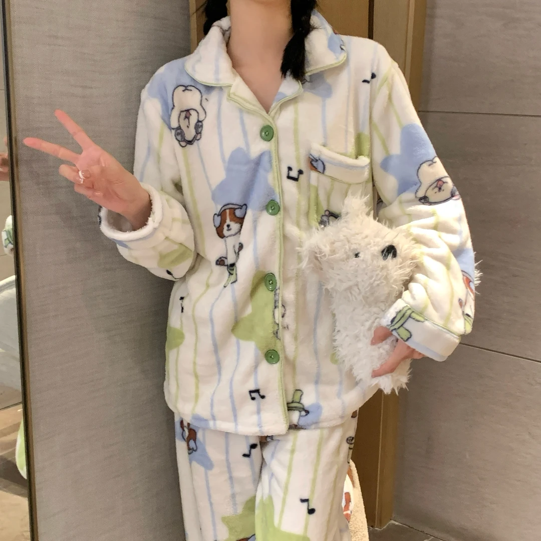 【冬天睡衣合集】睡衣女学生家居服长袖珊瑚绒加厚保暖法兰绒