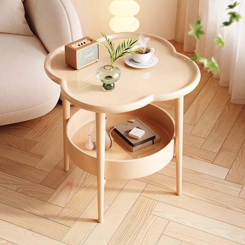 拉萨发货西藏包邮小茶几边几儿童餐桌客厅轻奢奶咖色北欧四叶草