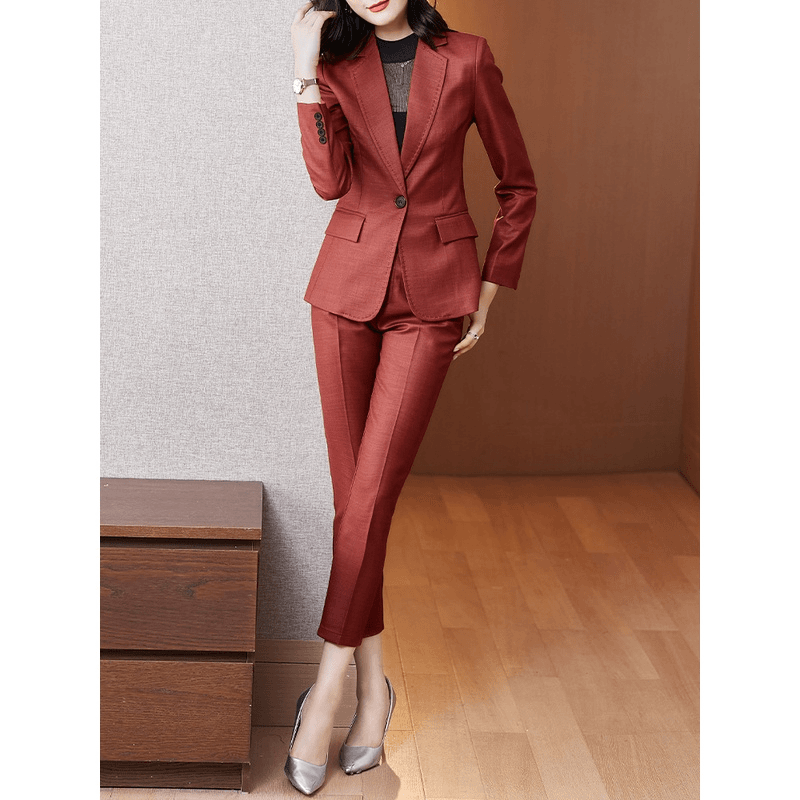 【手工奢制】酒红色西装套装女2023年春秋新款时尚女神范正装气质