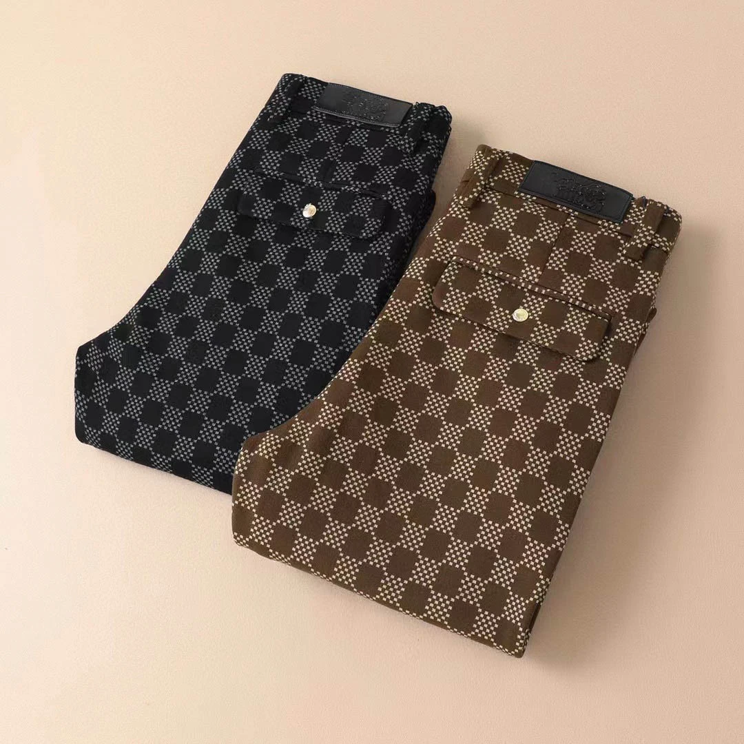 2024秋冬款提花格子休闲裤男弹力修身小直筒潮牌高端流行西裤