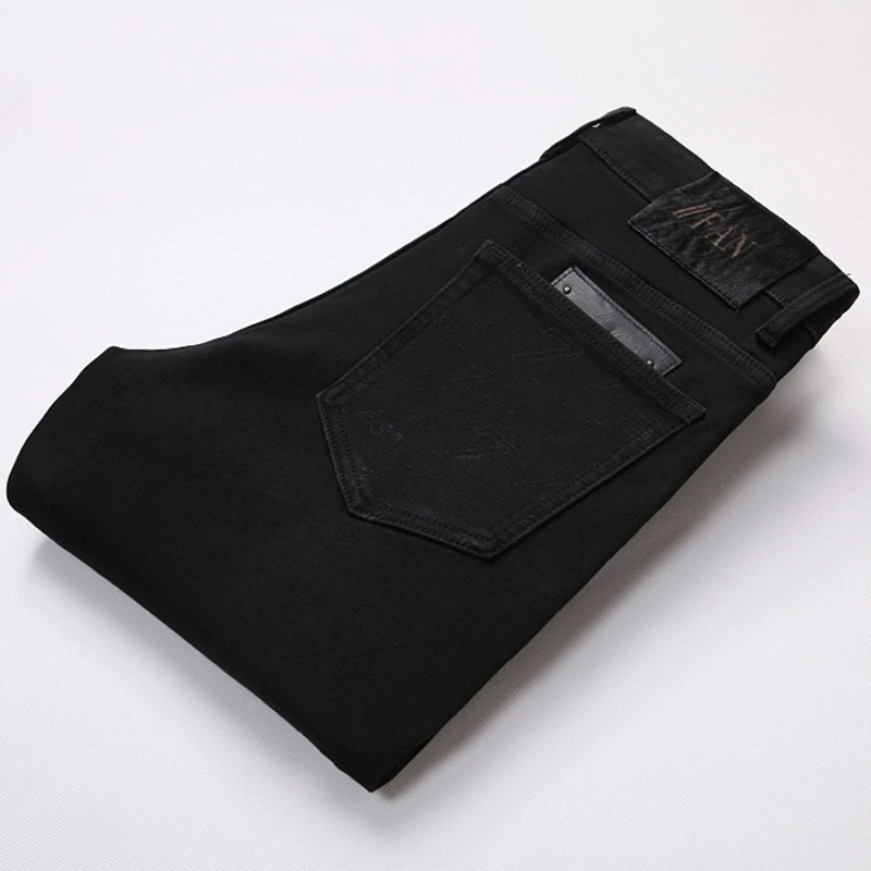 秋冬款黑色牛仔裤男加绒修身小脚弹力抓绒裤子水洗超高端2023新款