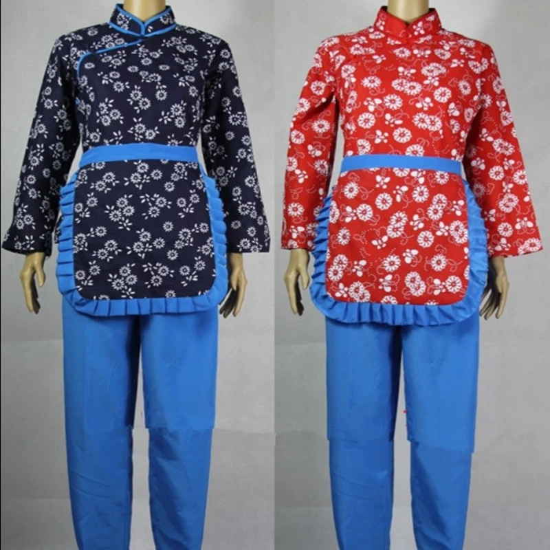 阿庆嫂采茶女村姑碎花秧歌舞台表演白毛女喜儿古装丫鬟黄梅戏服