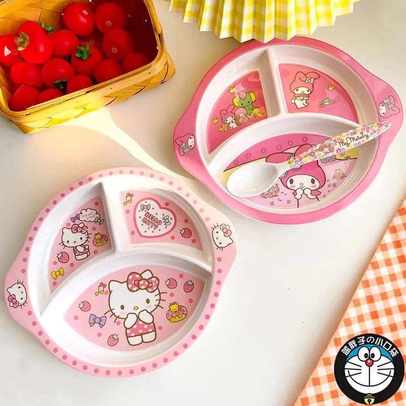 宝宝圆形餐具饭盘家用密胺宝宝防耐摔可爱儿童餐盘分格卡通幼儿园