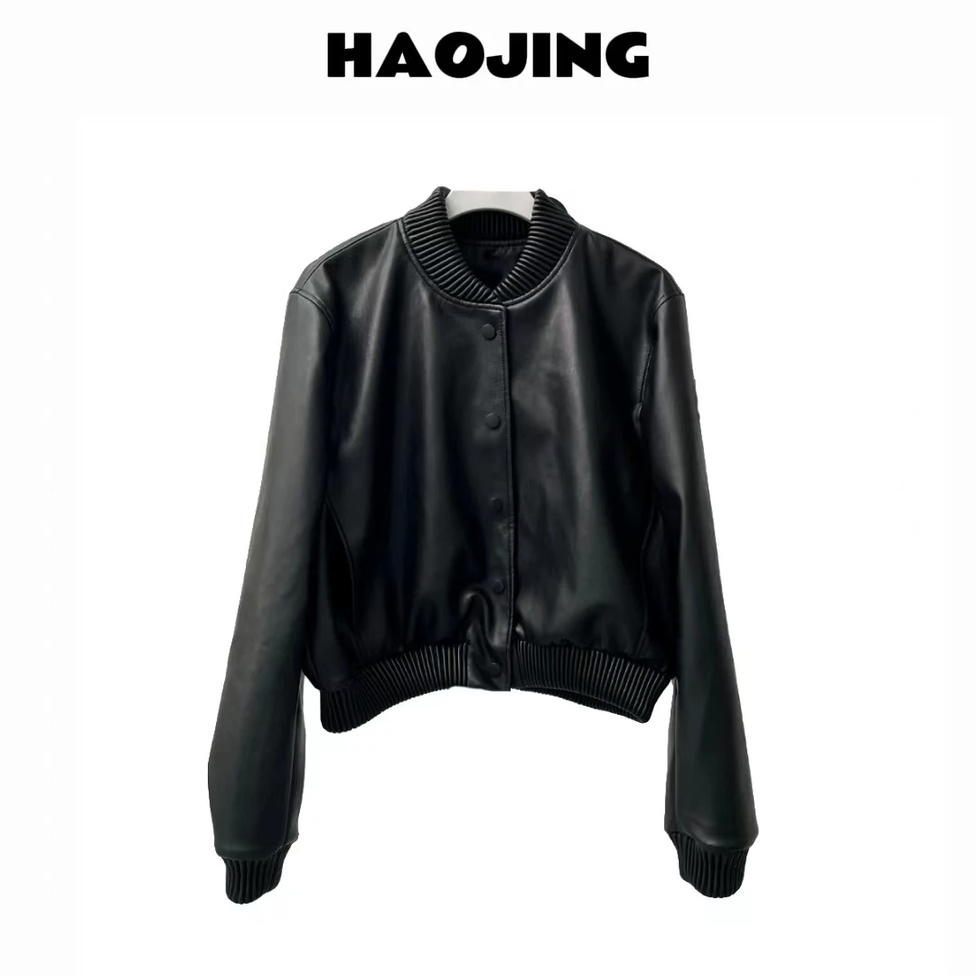 HJ-53789-春季新款Z时尚短款黑色气质有型显身材PU仿皮短款夹克