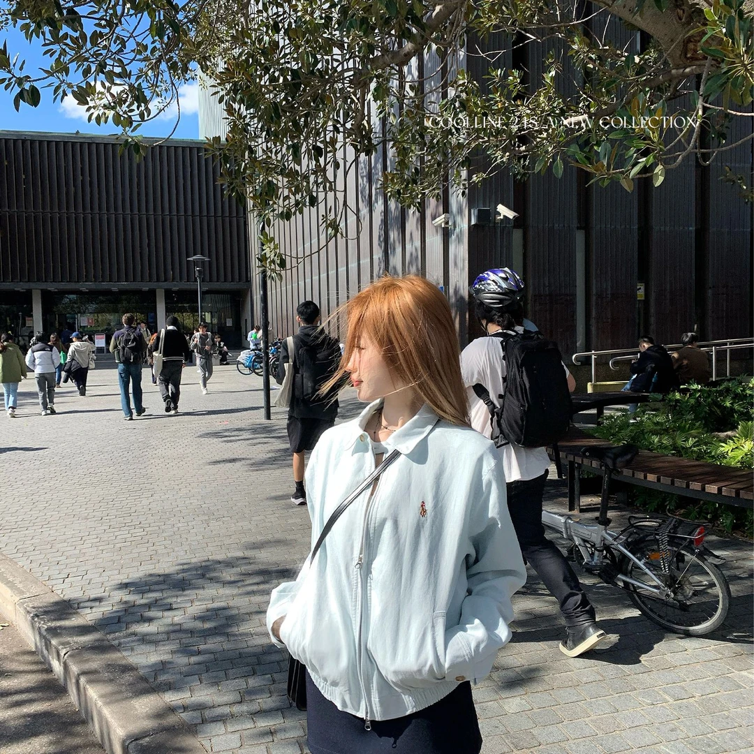 秋季女2024新款叠穿宽松时尚夹克拉链慵懒风刺绣长袖外套上衣