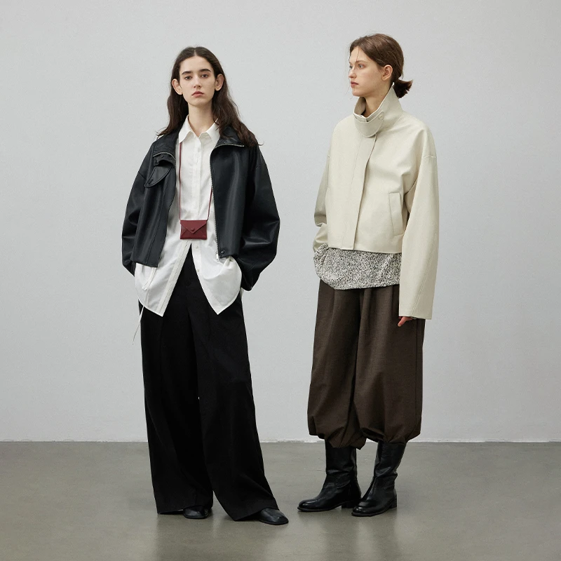 SONDERS 微街头休闲直筒两穿领带袢拉链短款皮衣夹克外套