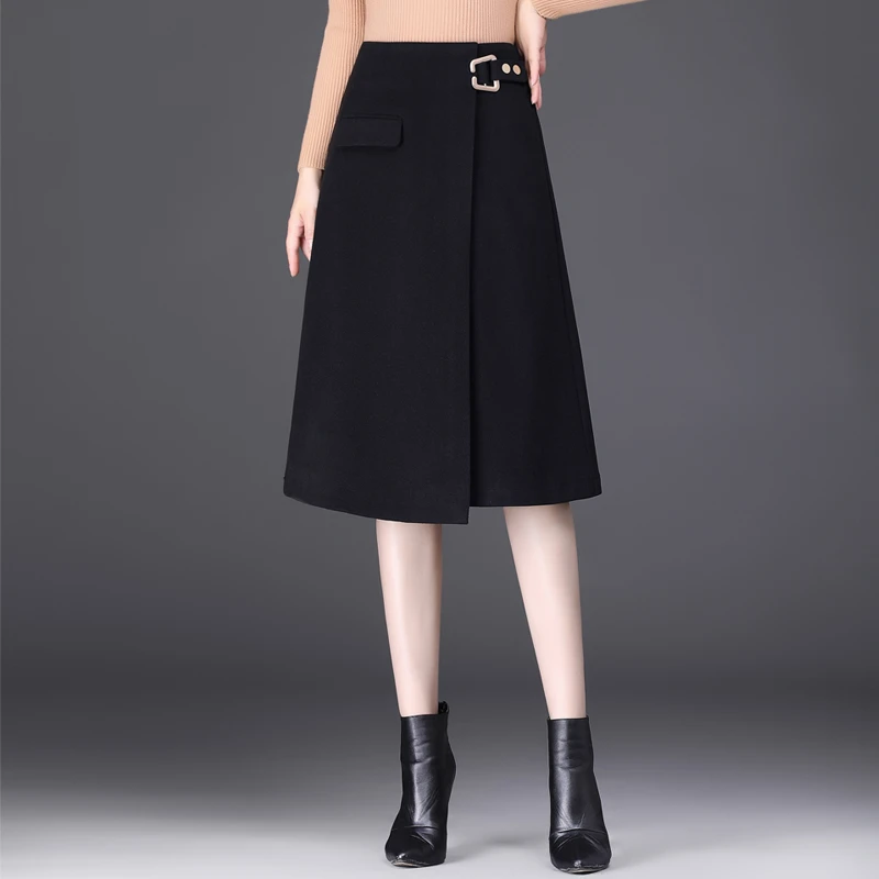 毛呢半身裙女小个子秋冬A字裙2023新款高腰显瘦中长款高档气质裙