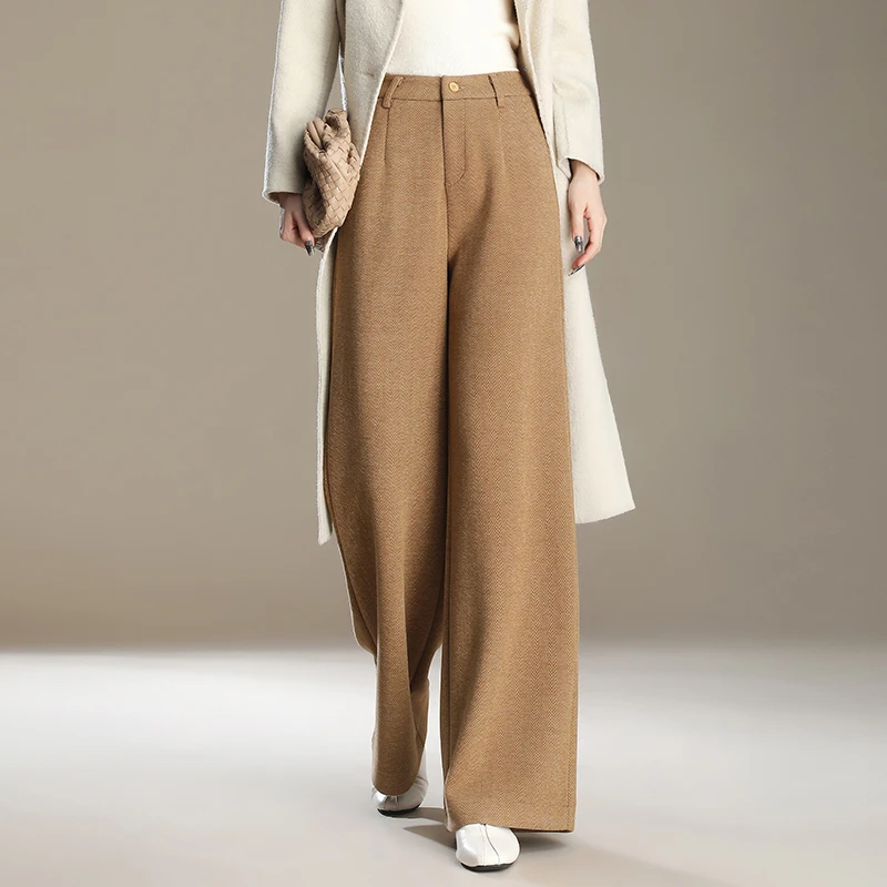 气质棉羊毛直筒阔腿裤女款爆款2025新款秋冬感超好慵懒风拖地长款