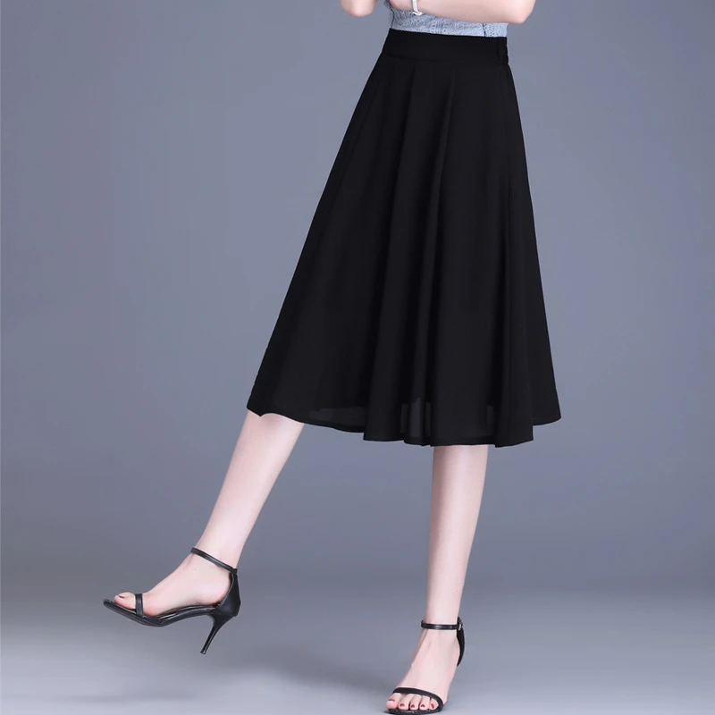 小个子雪纺半身裙女夏薄款a字裙子2025新款中长款口袋高腰百褶裙