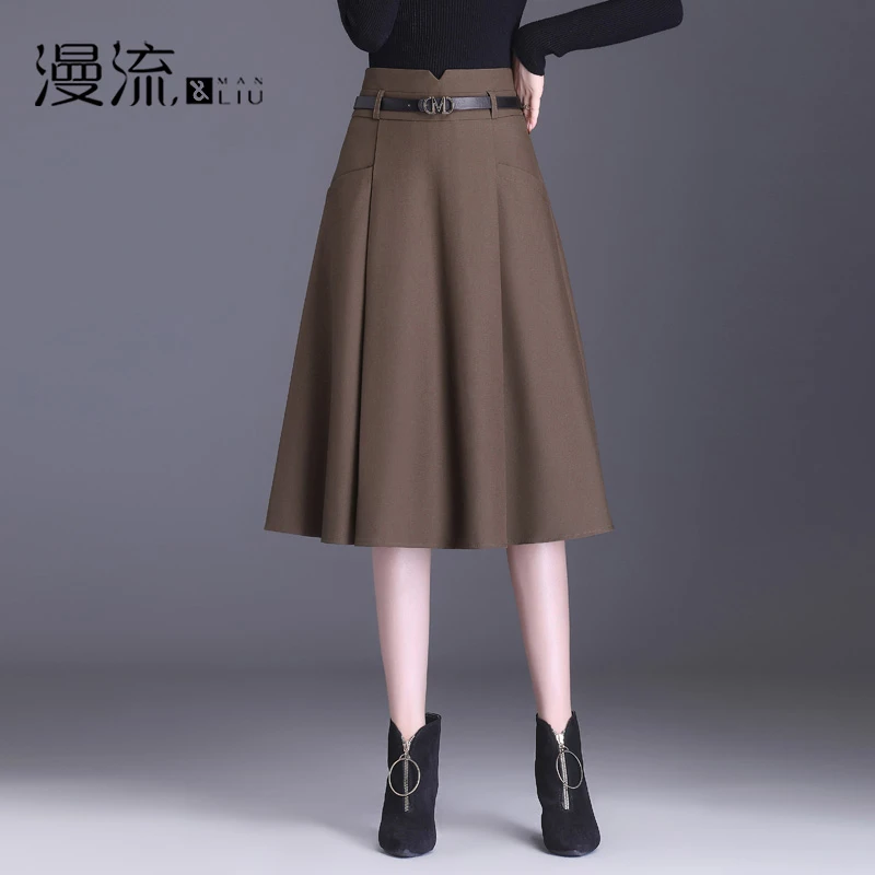 中长款百褶A字裙女秋冬季显瘦半身裙2023新款爆款垂感时尚长裙子