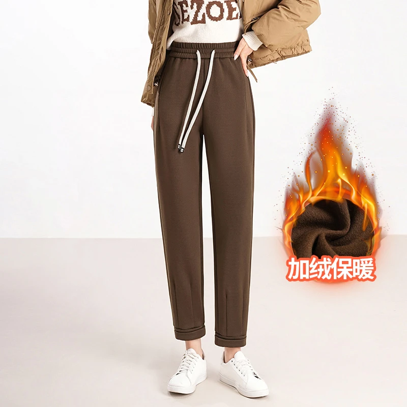 2023新款秋冬哈伦裤女裤子冬季加绒时尚保暖小个子长裤显瘦香蕉裤