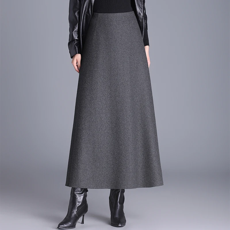 绵羊毛垂坠感半身裙女秋冬新款毛呢裙子高级灰冬季高腰长裙A字裙