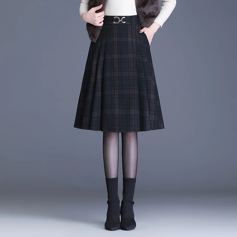 毛呢a字裙女秋冬2025新款显瘦高腰百褶半身裙中长百搭休闲裙伞裙