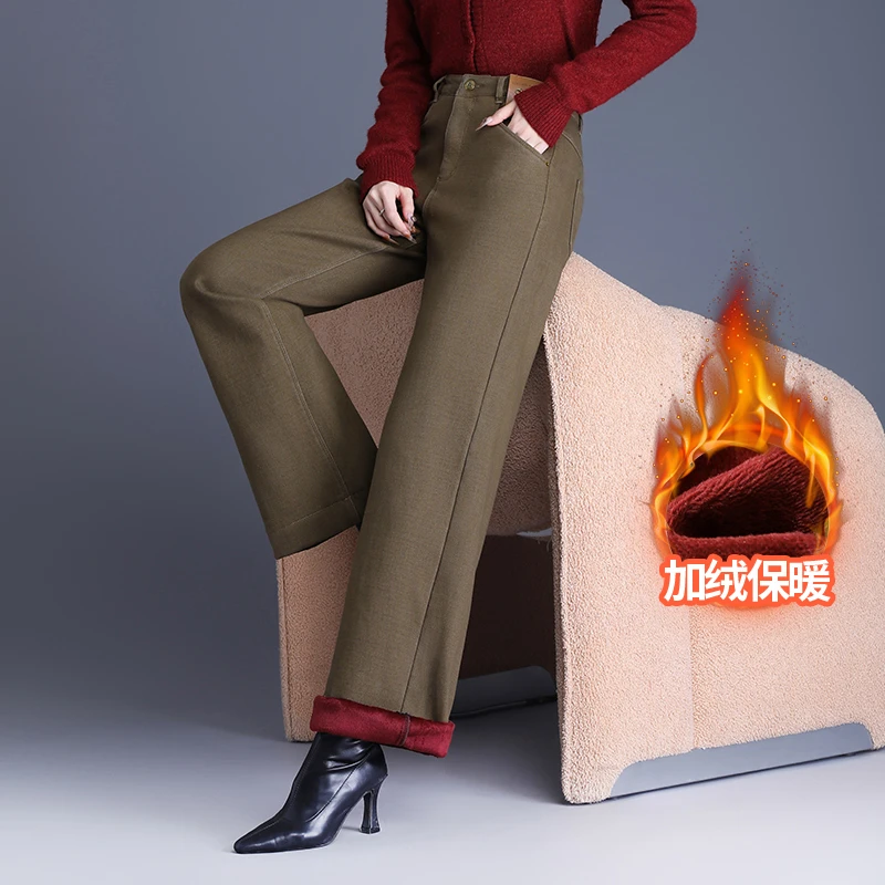 加绒加厚西装直筒阔腿裤休闲女裤子冬季爆款时尚气质垂感宽松长裤