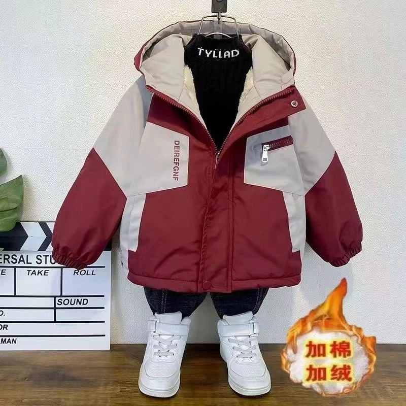 男童外套冬季加绒加厚儿童棉衣2024新款中大童休闲棉袄男孩棉服潮