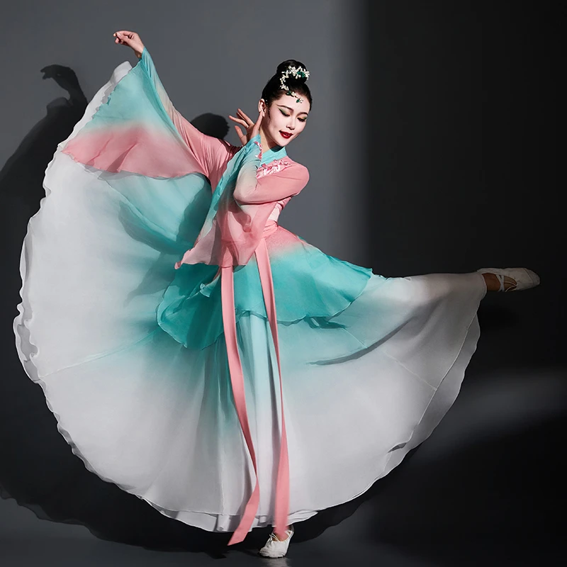唤渔清歌粉色领舞表演服女新款飘逸古典舞演出服艺考扇子舞蹈服装