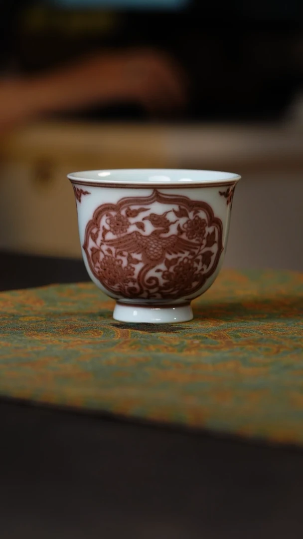 【闪购商品】杯上进窑釉里红凤求凰主人杯