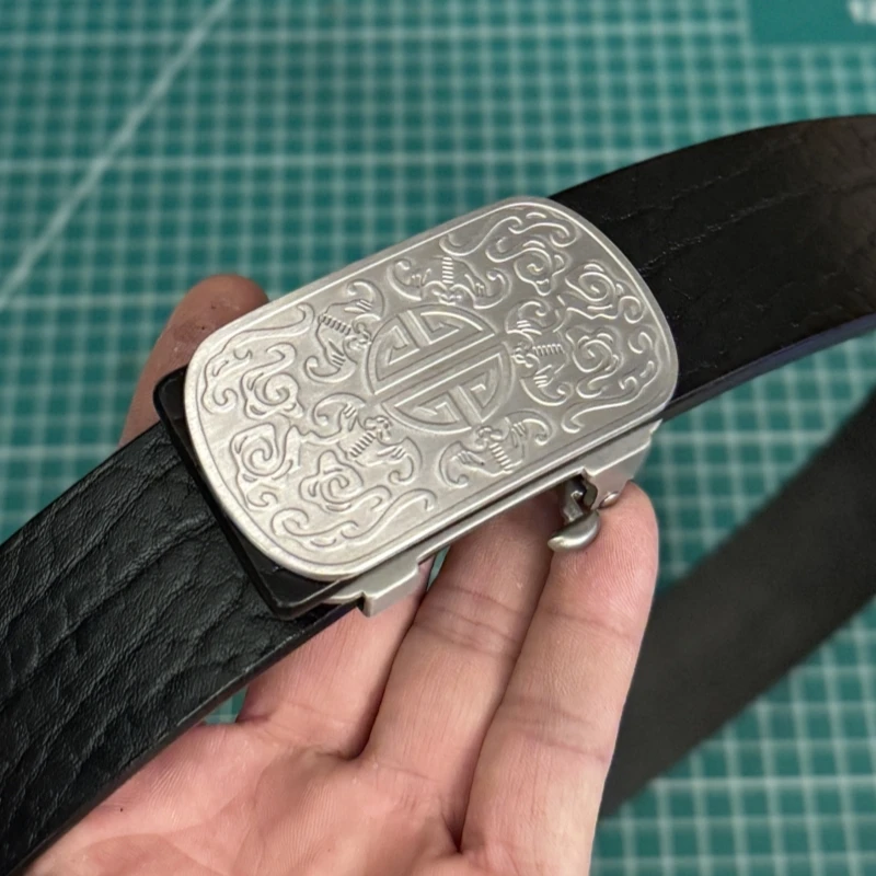 内穿无牙自动扣真牛皮腰带经典商务休闲皮带男款头层牛皮腰带男式