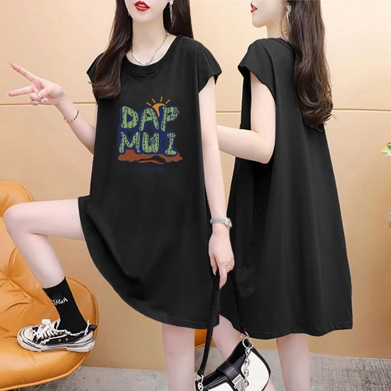 胖mm大码显瘦纯棉无袖背心T恤女2024夏季新款韩版中长款体恤上衣